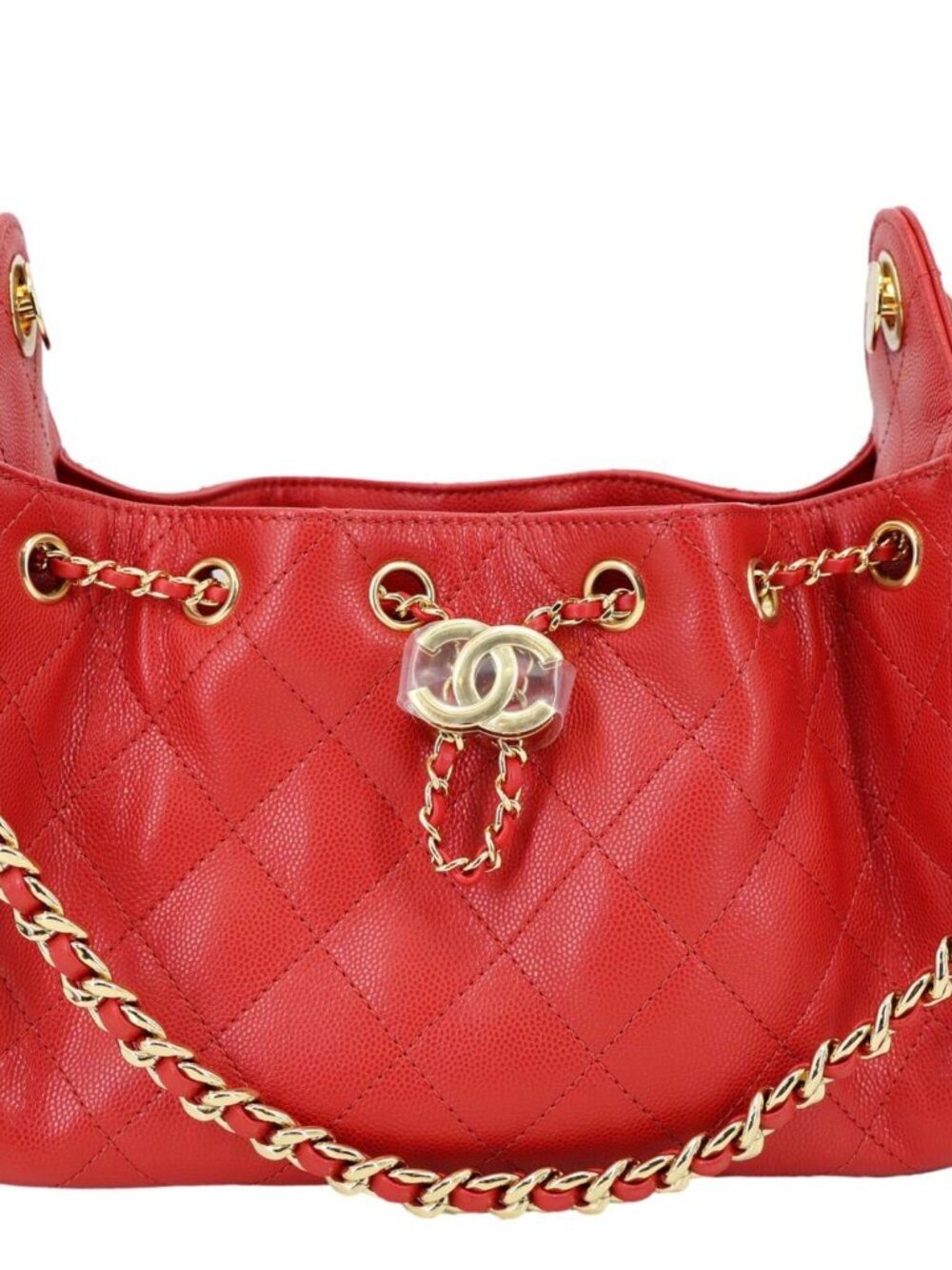 Chanel 25 Mini Quilted Caviar Leather Hobo Bag Red